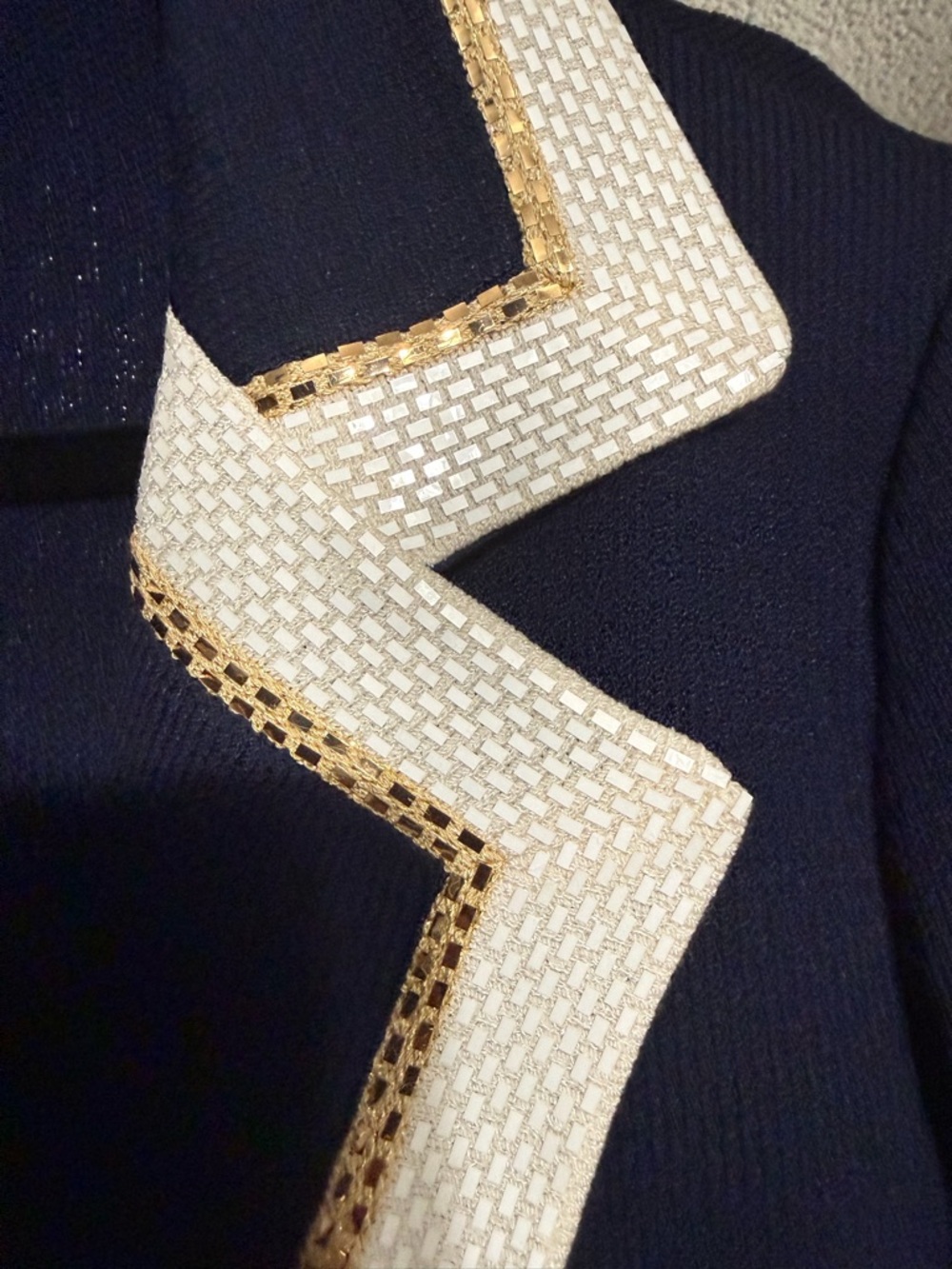 St John classic Navy Knit Cardigan with Gold Glitter beaded - Picture 8 of 11